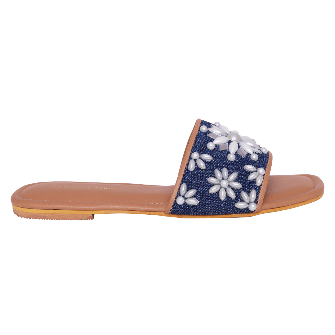 ELZ Blue Heaven Denim Flat Sliders