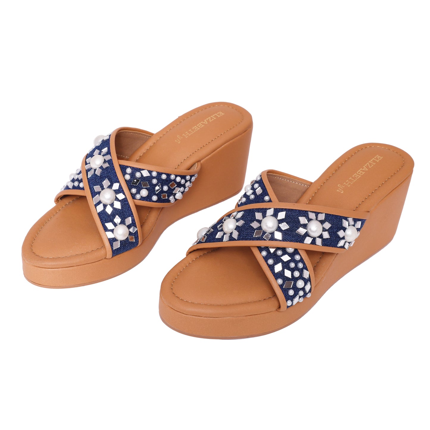 ELZ Pearl Mirror Denim Wedges