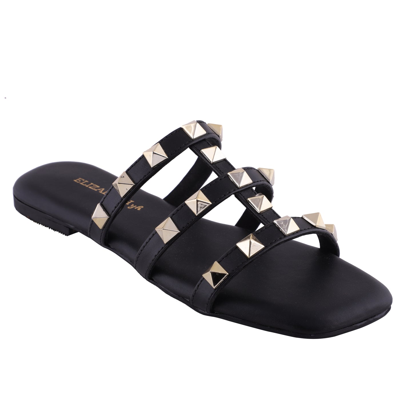ELZ Diamond Studded Black Flat Slides
