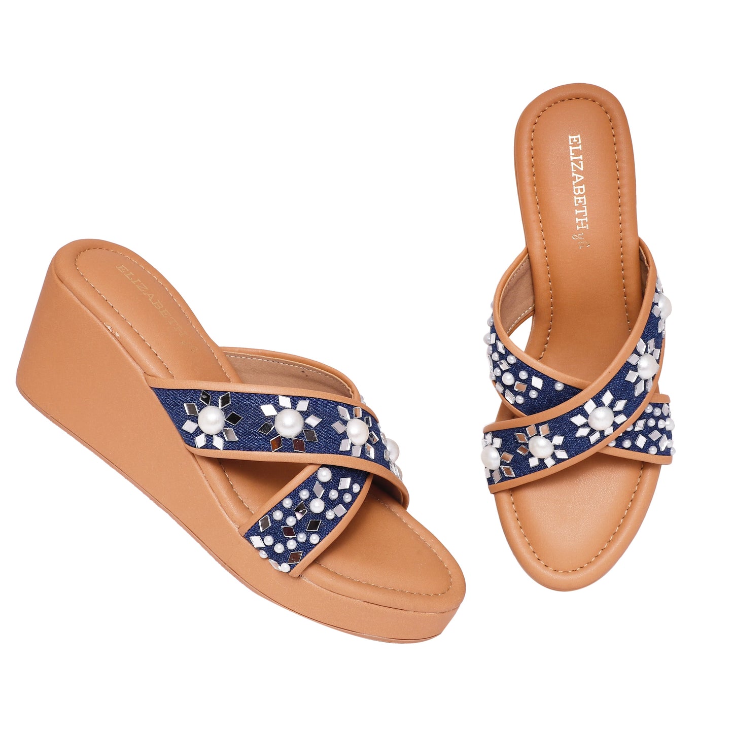 ELZ Pearl Mirror Denim Wedges