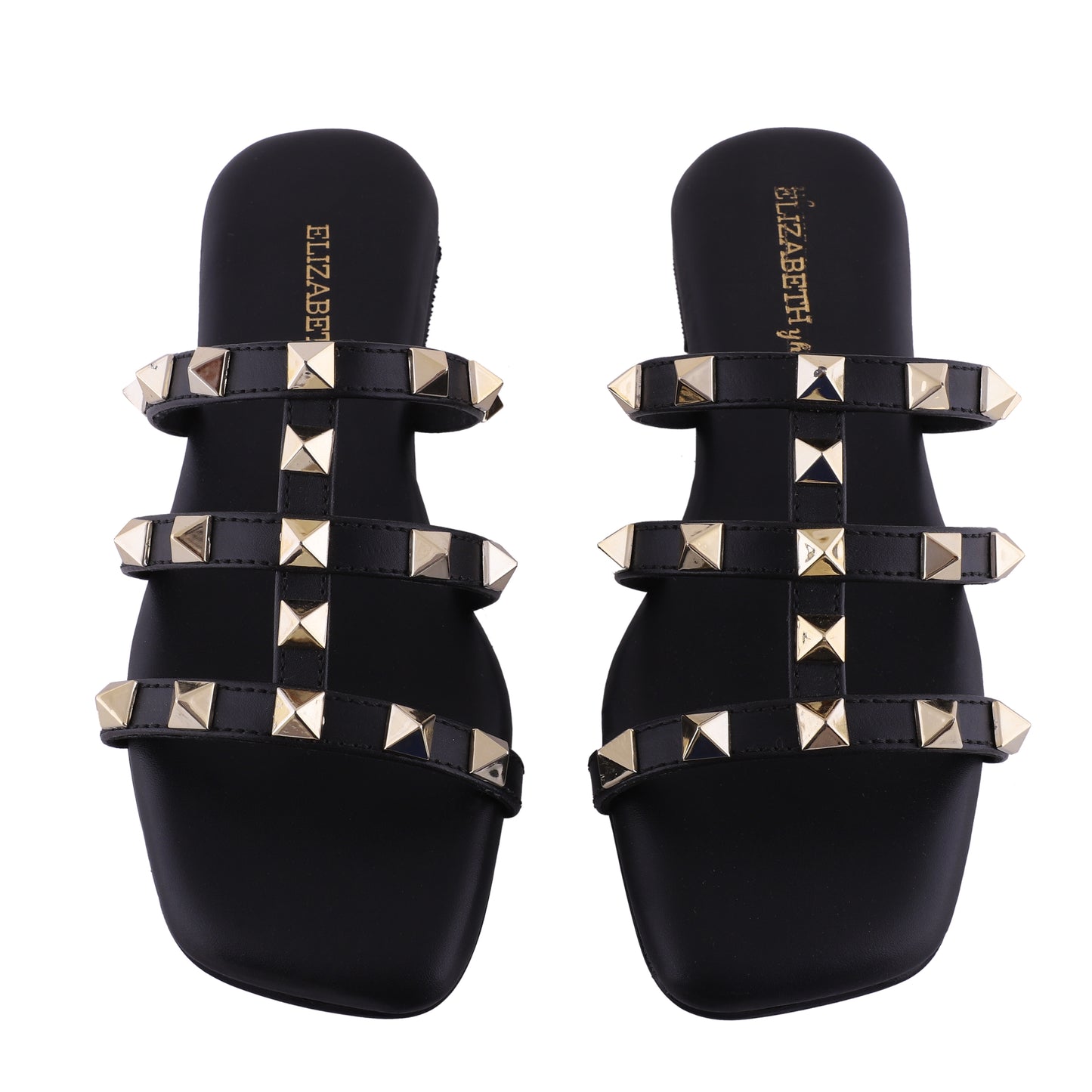 ELZ Diamond Studded Black Flat Slides