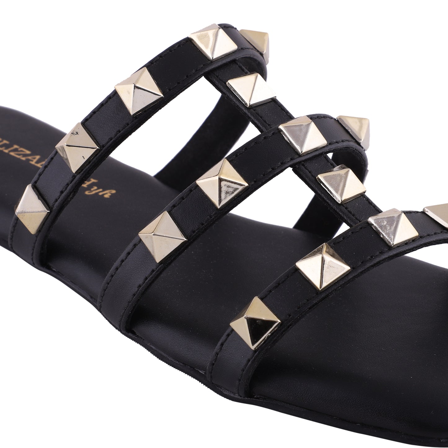 ELZ Diamond Studded Black Flat Slides