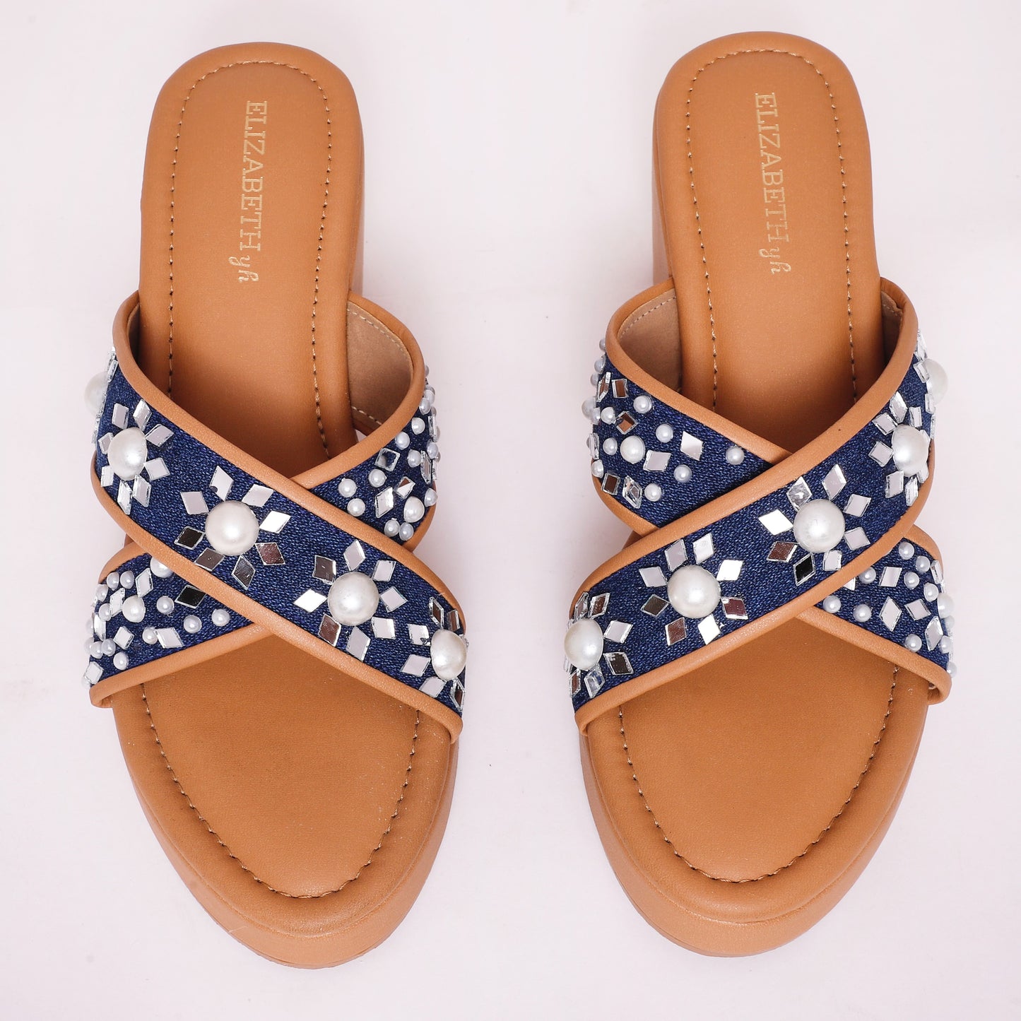 ELZ Pearl Mirror Denim Wedges