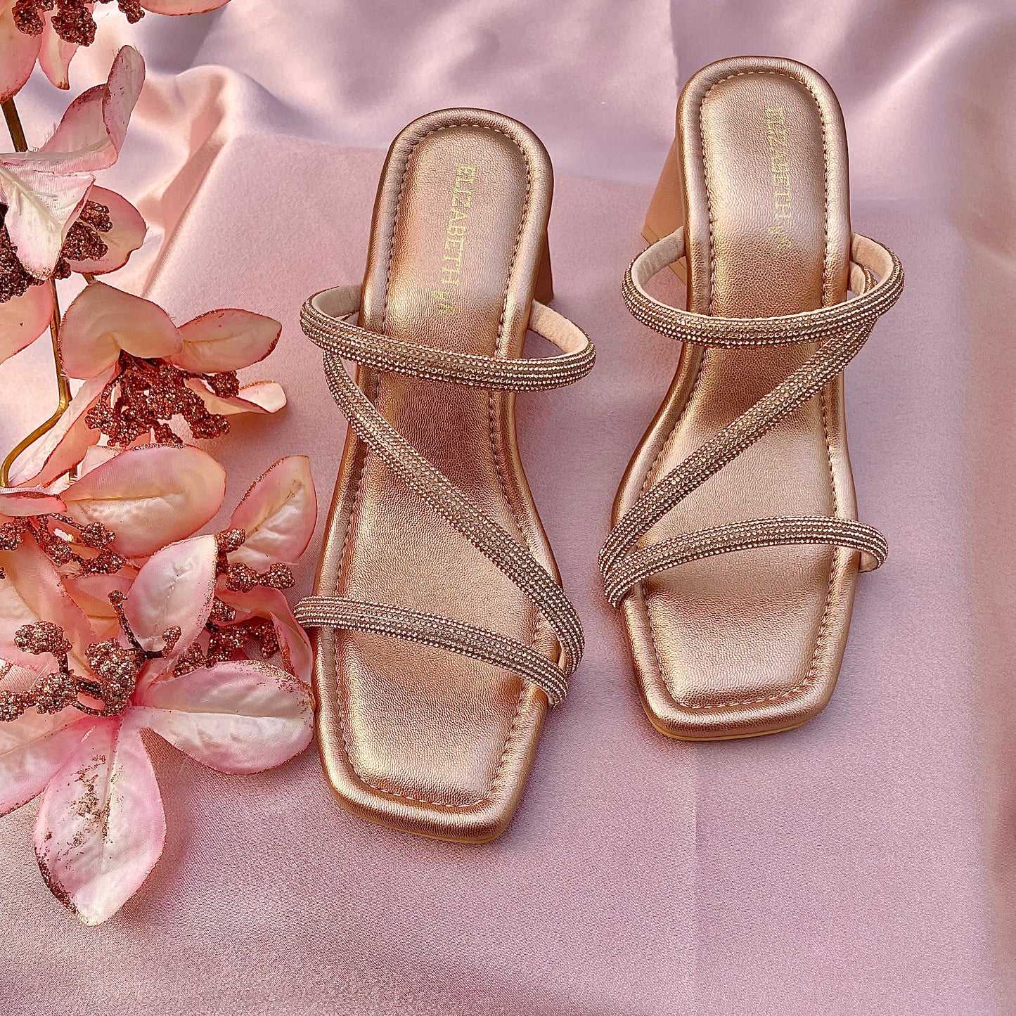 ELZ Glitter Pyramid Triangle Block Heels