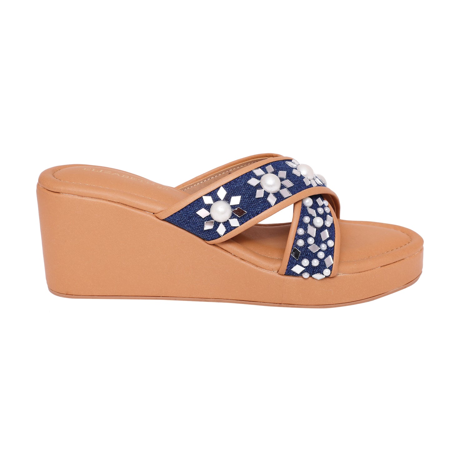 ELZ Pearl Mirror Denim Wedges