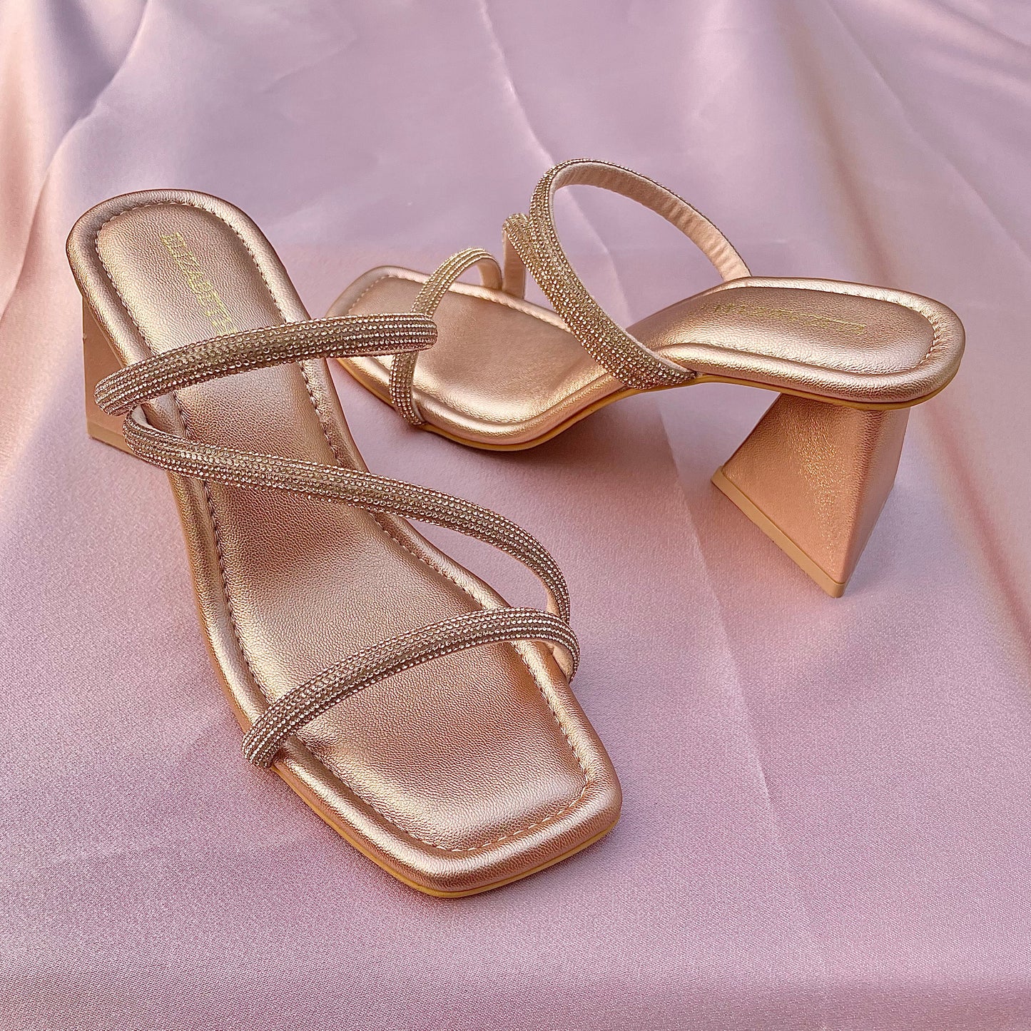 ELZ Glitter Pyramid Triangle Block Heels