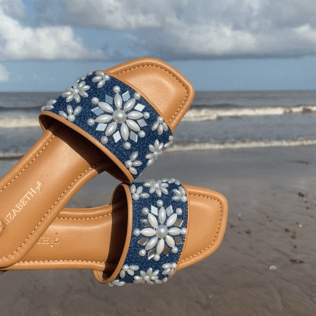 ELZ Blue Heaven Denim Flat Sliders