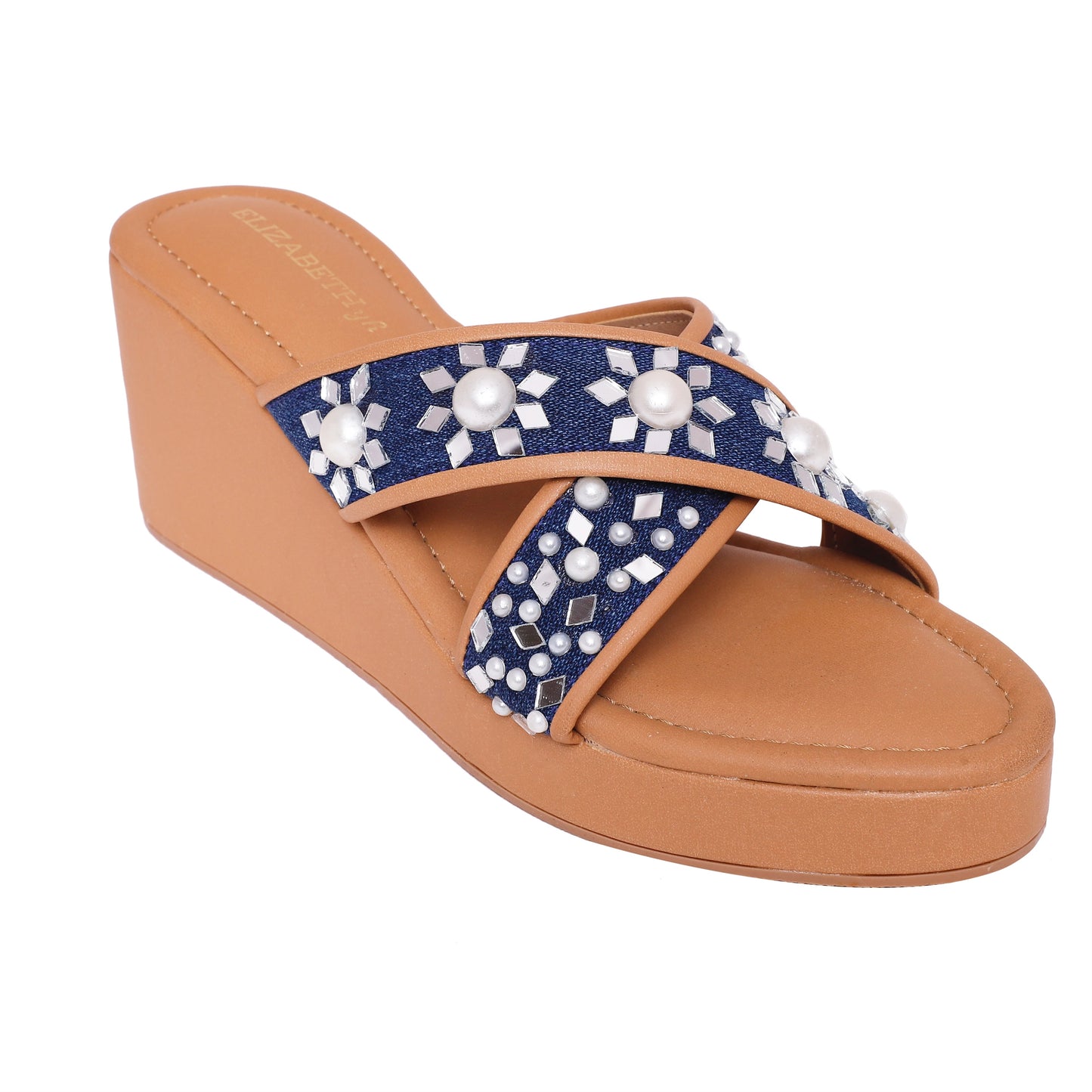 ELZ Pearl Mirror Denim Wedges