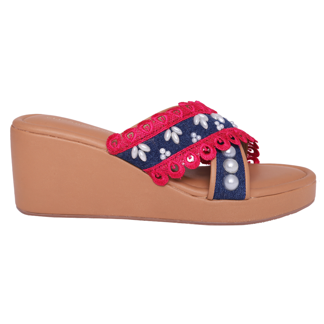 ELZ Lacey Pink Denim Wedges