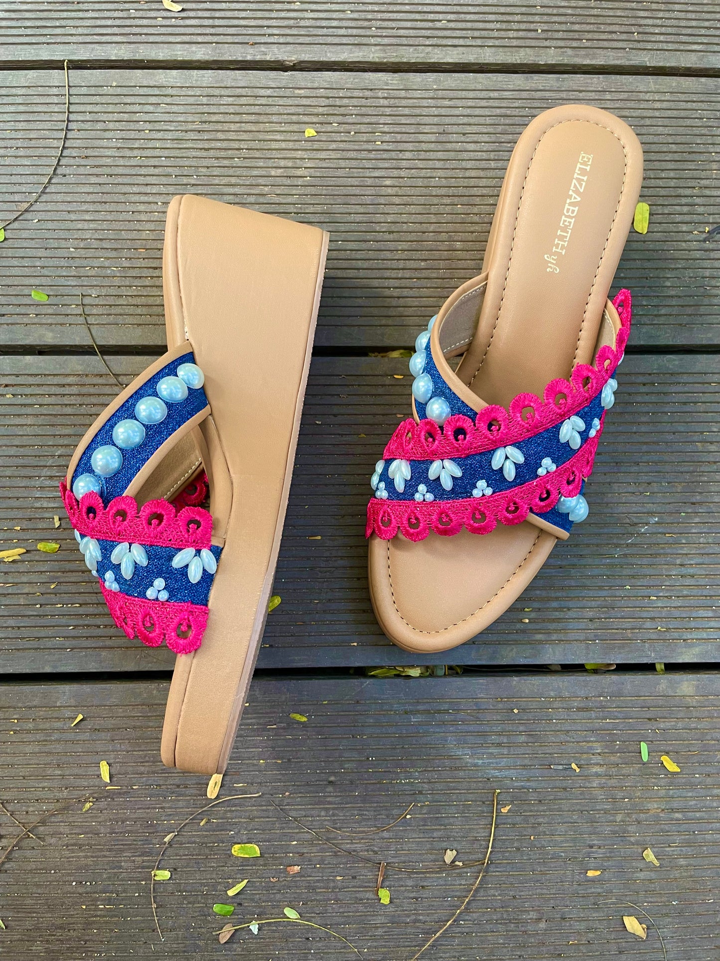 ELZ Lacey Pink Denim Wedges