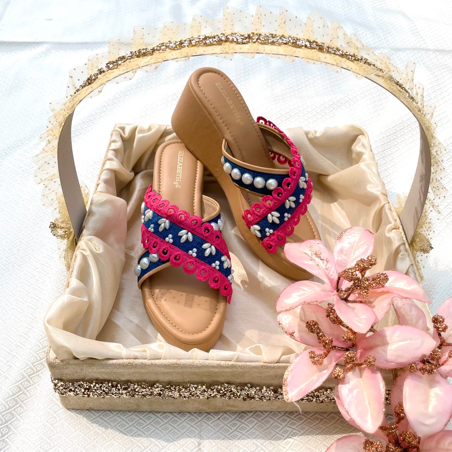 ELZ Lacey Pink Denim Wedges