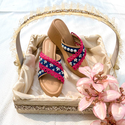 ELZ Lacey Pink Denim Wedges